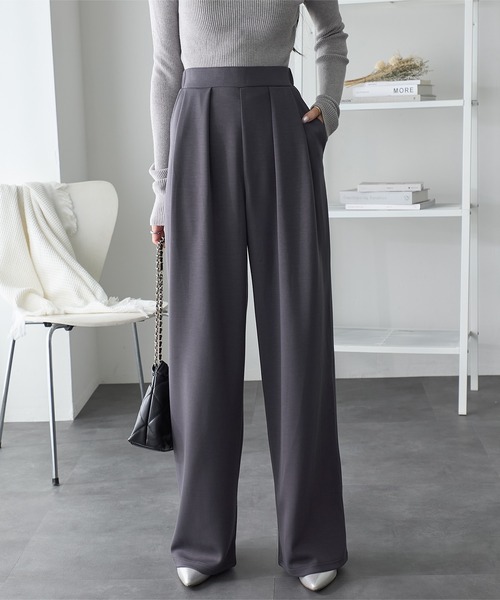 スラックス パンツ リッチエアジャージー2タックパンツ レディース