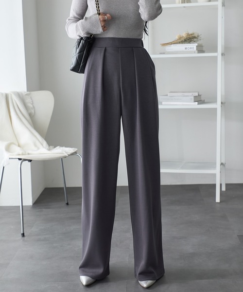 スラックス パンツ リッチエアジャージー2タックパンツ レディース