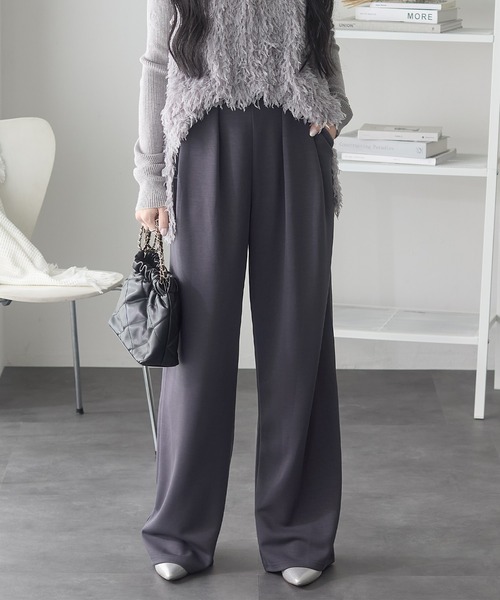 スラックス パンツ リッチエアジャージー2タックパンツ レディース