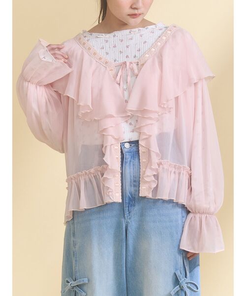 merry jenny（メリージェニー） カーディガン シアーフリルボレロ