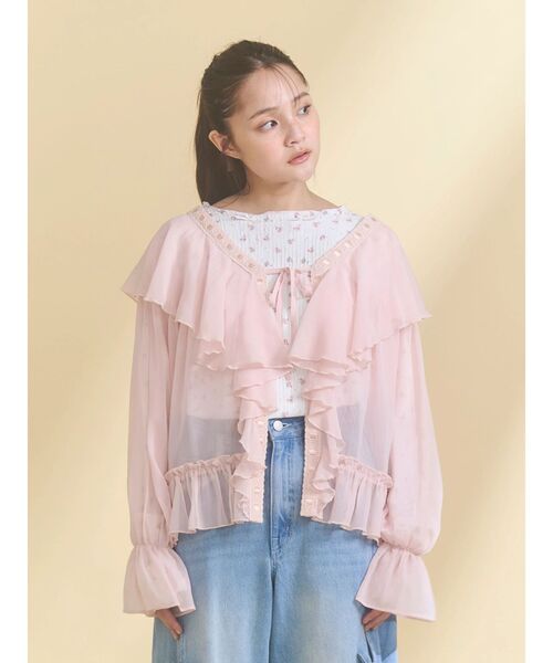 merry jenny（メリージェニー） カーディガン シアーフリルボレロ