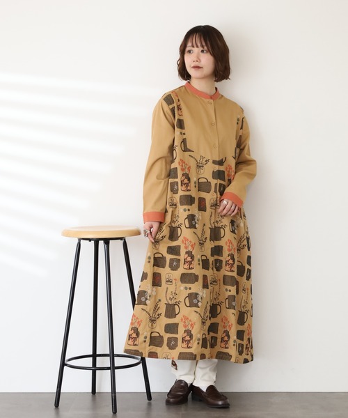 Emago（イマゴ） シャツワンピース ツボと花刺繍ワンピース 長袖