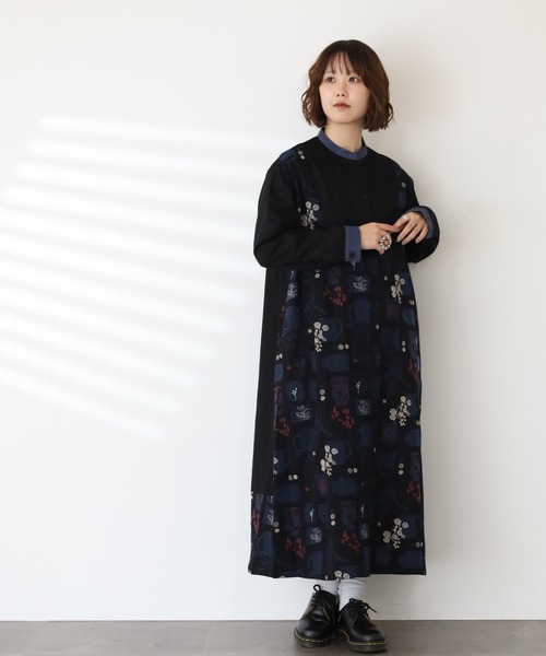 Emago（イマゴ） シャツワンピース ツボと花刺繍ワンピース 長袖