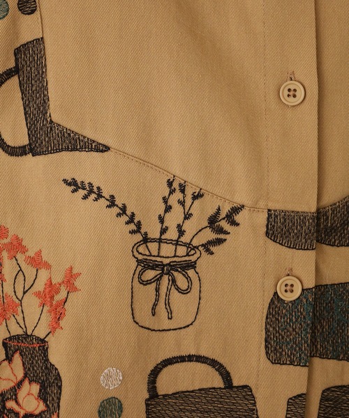 Emago（イマゴ） シャツワンピース ツボと花刺繍ワンピース 長袖