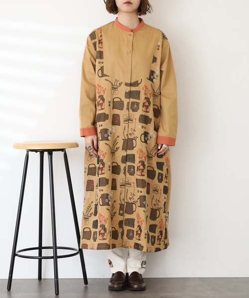 Emago（イマゴ） シャツワンピース ツボと花刺繍ワンピース 長袖