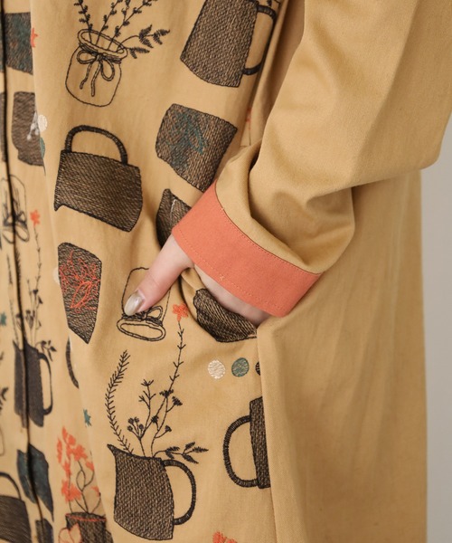 Emago（イマゴ） シャツワンピース ツボと花刺繍ワンピース 長袖