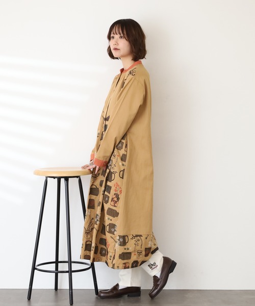 Emago（イマゴ） シャツワンピース ツボと花刺繍ワンピース 長袖