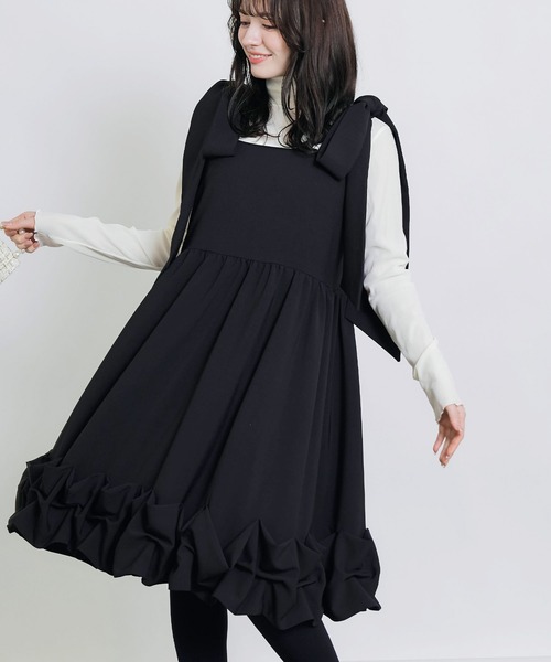 PICCIN（ピッチン） ワンピース ショルダーリボン裾フリルワンピース