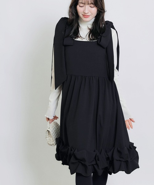 PICCIN（ピッチン） ワンピース ショルダーリボン裾フリルワンピース