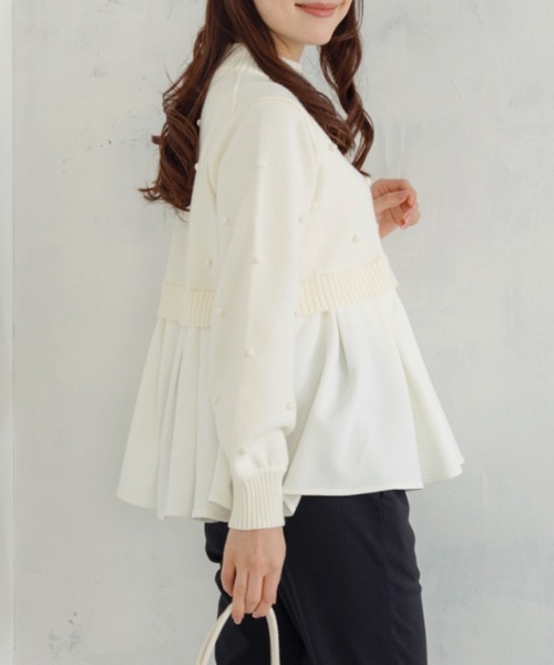 SONO】ポンポンハイブリッドニットプルオーバー ホワイト Sono（ソーノ