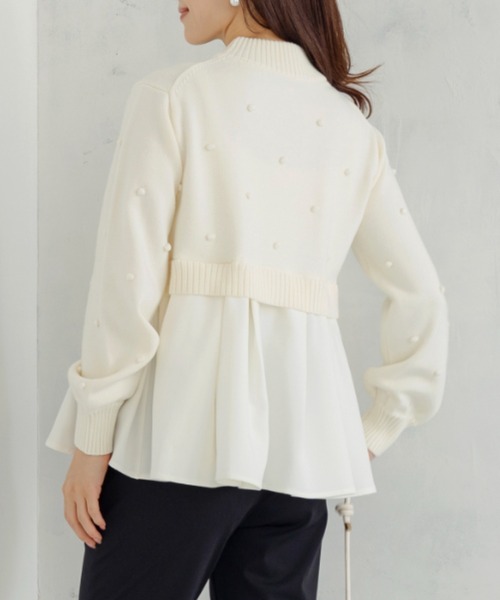 【SONO】ポンポンハイブリッドニットプルオーバー　ホワイト Sono（ソーノ） ニット セーター 「新作12/5発売」「SONO/ソーノ
