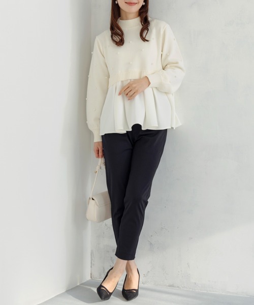 【SONO】ポンポンハイブリッドニットプルオーバー　ホワイト Sono（ソーノ） ニット セーター 「新作12/5発売」「SONO/ソーノ