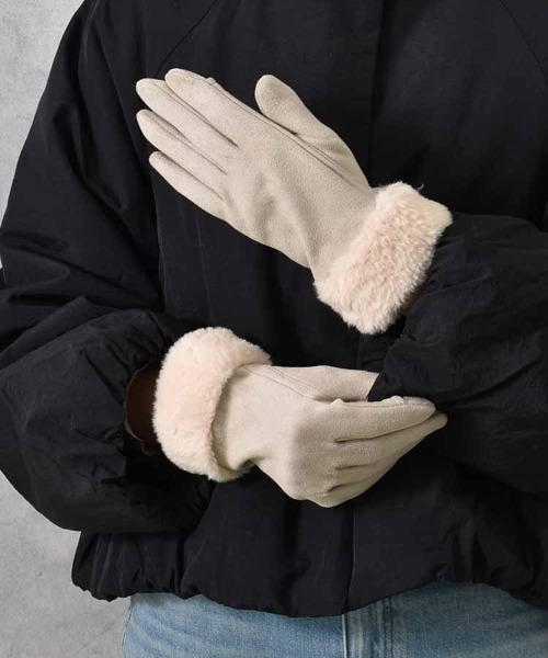 Bleu Bleuet（ブルーブルーエ） 手袋 フェイクスエード指フードファー