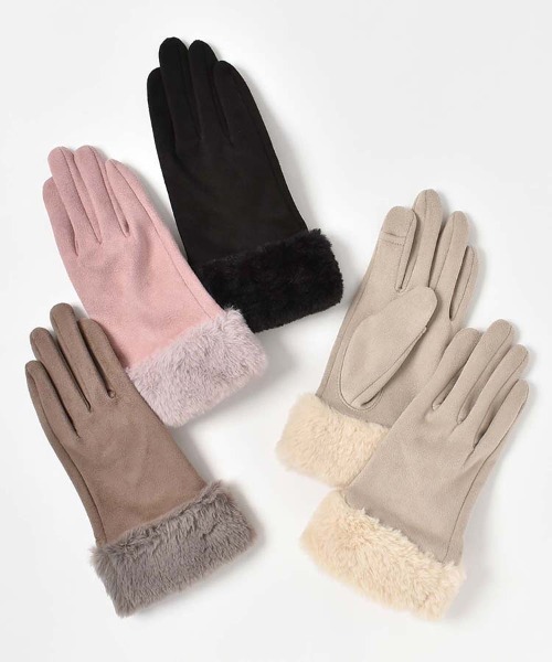 Bleu Bleuet（ブルーブルーエ） 手袋 フェイクスエード指フードファー