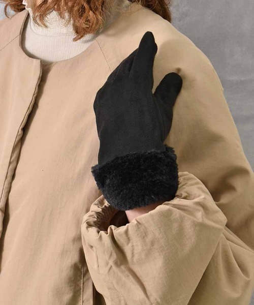 Bleu Bleuet（ブルーブルーエ） 手袋 フェイクスエード指フードファー