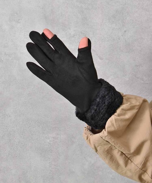 Bleu Bleuet（ブルーブルーエ） 手袋 フェイクスエード指フードファー