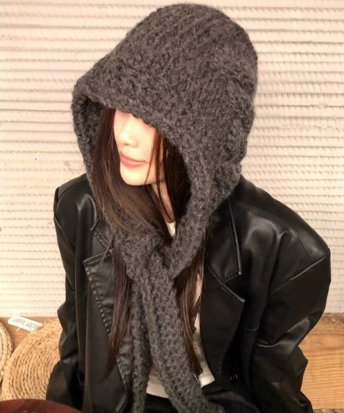 ネックウォーマー スヌード Hand knit hooded balaclava レディース