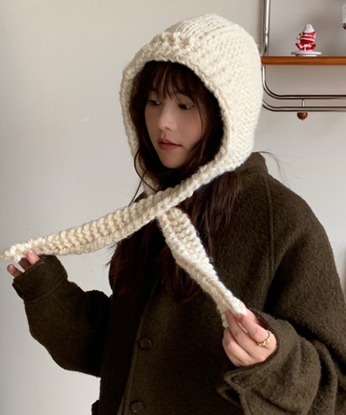 ネックウォーマー スヌード Hand knit hooded balaclava レディース