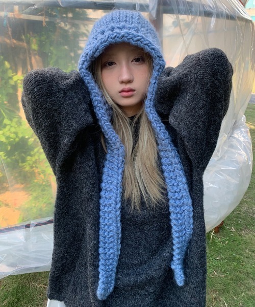 ネックウォーマー スヌード Hand knit hooded balaclava レディース