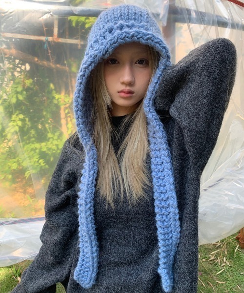 Hand Knit Balaclava グレイッシュベージュ ネックウォーマー スヌード Hand knit hooded balaclava レディース