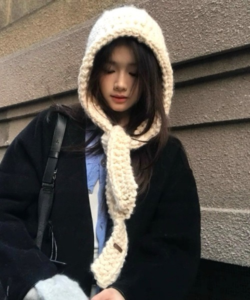 ネックウォーマー スヌード Hand knit hooded balaclava レディース