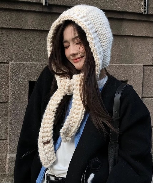 ネックウォーマー スヌード Hand knit hooded balaclava レディース