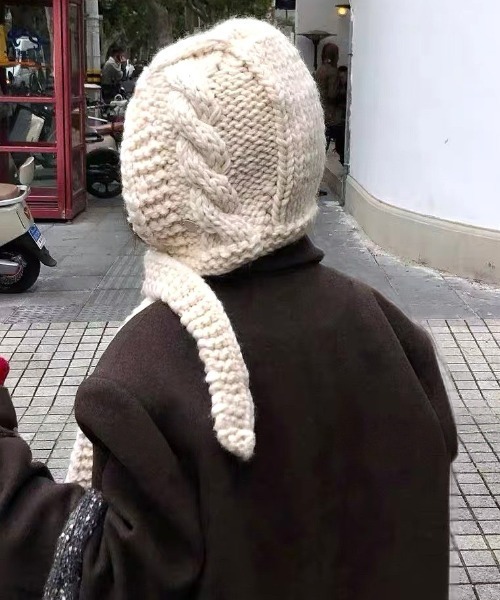 Hand Knit Balaclava グレイッシュベージュ ネックウォーマー スヌード Hand knit hooded balaclava レディース