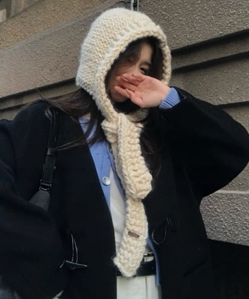 ネックウォーマー スヌード Hand knit hooded balaclava レディース