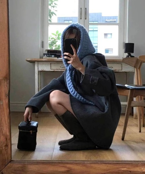 ネックウォーマー スヌード Hand knit hooded balaclava レディース