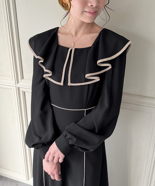 「JUNOAH」 長袖ワンピース MEDIUM ブラック レディース_画像2