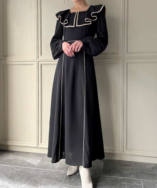 「JUNOAH」 長袖ワンピース MEDIUM ブラック レディース_画像3