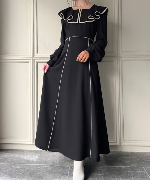 「JUNOAH」 長袖ワンピース MEDIUM ブラック レディース_画像5