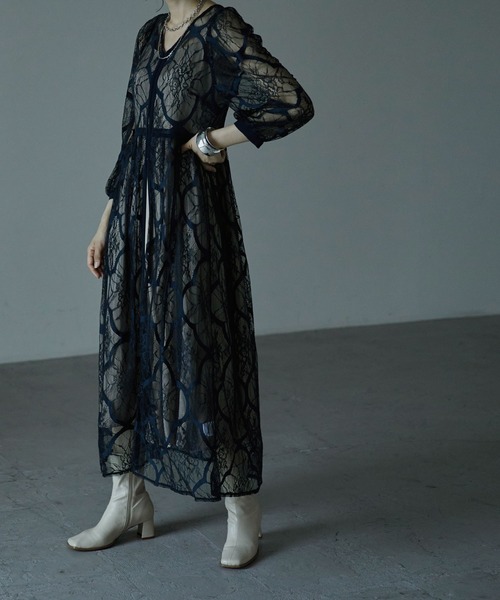 「etoll.」 7分袖ワンピース M ダークブルー レディース_画像2