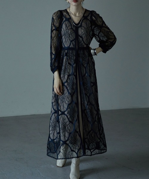 「etoll.」 7分袖ワンピース M ダークブルー レディース_画像4