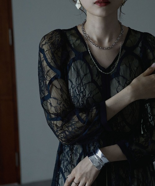 「etoll.」 7分袖ワンピース M ダークブルー レディース_画像6