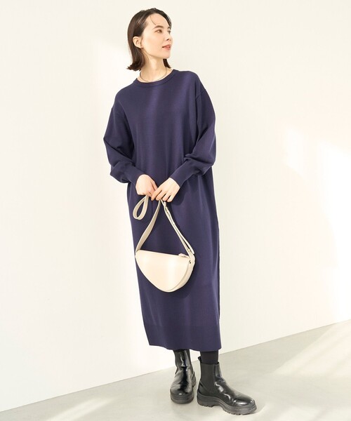 「UNFILO」 長袖ワンピース MEDIUM ネイビー レディース_画像2