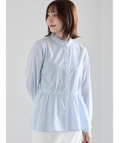 Te chichi（テチチ） ブラウス シャツ パール釦スタンドフリルペプラム