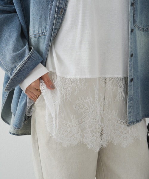 pual ce cin tシャツ レースヘムシアーワッフルカットソー レディース