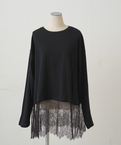 pual ce cin tシャツ レースヘムシアーワッフルカットソー レディース