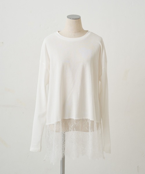 pual ce cin tシャツ レースヘムシアーワッフルカットソー レディース