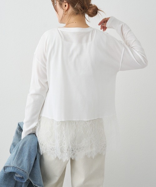 pual ce cin tシャツ レースヘムシアーワッフルカットソー レディース