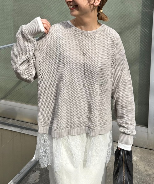 pual ce cin tシャツ レースヘムシアーワッフルカットソー レディース