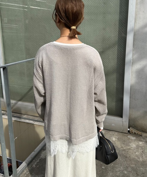 pual ce cin tシャツ レースヘムシアーワッフルカットソー レディース