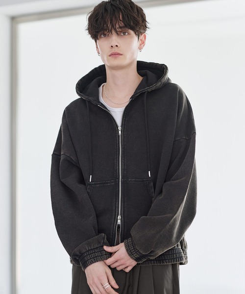 パーカー ヘビーウェイトリブデザインダブルジップパーカー メンズ