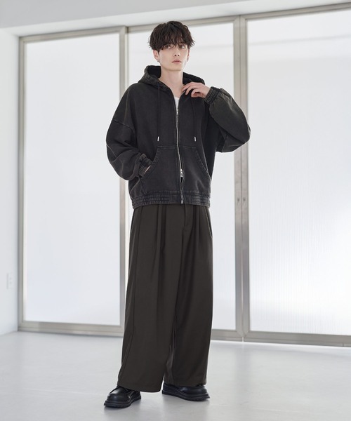 パーカー ヘビーウェイトリブデザインダブルジップパーカー メンズ