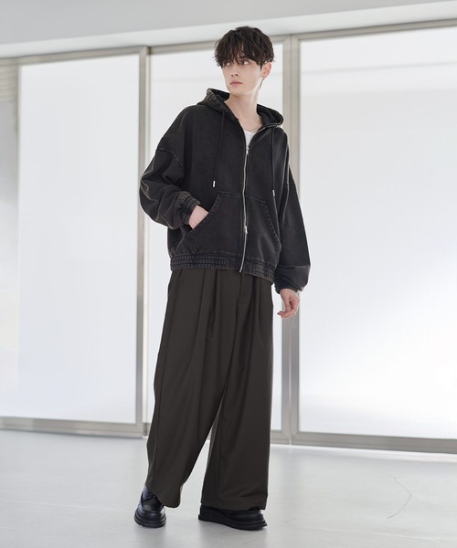 パーカー ヘビーウェイトリブデザインダブルジップパーカー メンズ