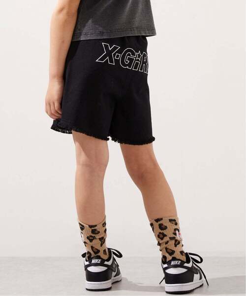 パンツ 豹柄レイヤードクラッシュ加工デニムショートパンツ キッズ 子供服 女の子の画像