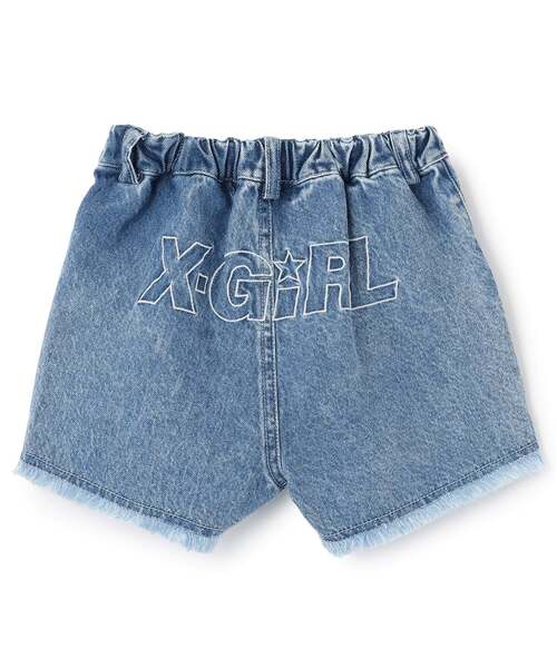 パンツ 豹柄レイヤードクラッシュ加工デニムショートパンツ キッズ 子供服 女の子の画像