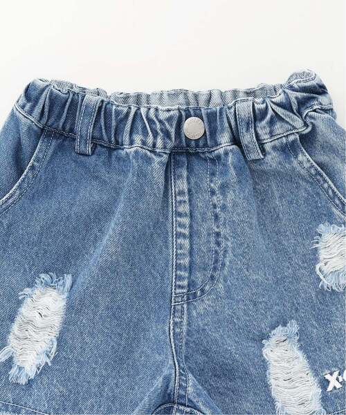 パンツ 豹柄レイヤードクラッシュ加工デニムショートパンツ キッズ 子供服 女の子の画像