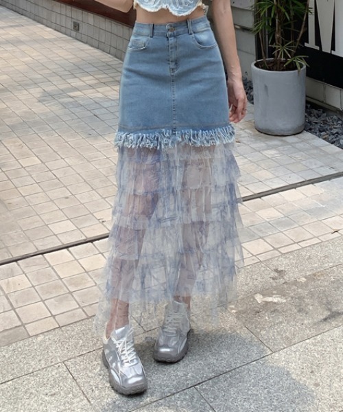 FAVORITO スカート デニム切り替えチュールスカート : ZOZOTOWN Yahoo
